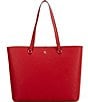 Lauren Ralph Lauren Crosshatch Leather Large Karly Tote Bag, Color:Bright Red - Image 1