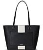 Color:Black/Soft White - Image 2 - Crosshatch Leather Medium Karly Tote Bag