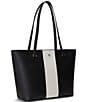 Color:Black/Soft White - Image 5 - Crosshatch Leather Medium Karly Tote Bag
