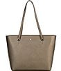 Lauren Ralph Lauren Crosshatch Leather Medium Metallic Karly Tote Bag, Color:Pewter - Image 1