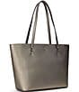 Lauren Ralph Lauren Crosshatch Leather Medium Metallic Karly Tote Bag, Color:Pewter - Image 5