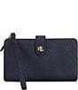 Lauren Ralph Lauren Crosshatch Leather Gold Metal Tech Wristlet, Color:Navy - Image 1