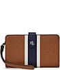 Lauren Ralph Lauren Crosshatch Leather Tan Multi Tech Wristlet, Color:Tan Multi - Image 1