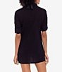 Color:Black - Image 2 - Crushed Cotton Short Sleeve Swim Cover-Up Camp Shirt