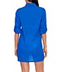 Color:Royal Blue - Image 2 - Crushed Cotton Short Sleeve Swim Cover-Up Camp Shirt