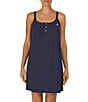 Color:Navy Print - Image 1 - Dot Printed Double Strap Knit Short Cotton Nightgown