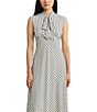 Color:Winter Cream - Image 3 - Dotted Georgette Tie Neck Sleeveless A-Line Midi Dress