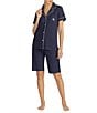 Lauren Ralph Lauren Dotted Print Short Sleeve Notch Collar Cotton Knit Bermuda Pajama Set, Color:Navy Dot - Image 1