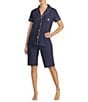 Lauren Ralph Lauren Dotted Print Short Sleeve Notch Collar Cotton Knit Bermuda Pajama Set, Color:Navy Dot - Image 3