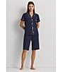 Lauren Ralph Lauren Dotted Print Short Sleeve Notch Collar Cotton Knit Bermuda Pajama Set, Color:Navy Dot - Image 4
