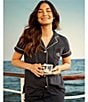 Lauren Ralph Lauren Dotted Print Short Sleeve Notch Collar Cotton Knit Bermuda Pajama Set, Color:Navy Dot - Image 5