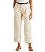Color:Mascarpone Cream - Image 1 - Double Faced Stretch Cotton High Rise Wide Leg Pleat Front Roll Cuff Cropped Pants