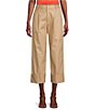 Color:Tan - Image 1 - Double Faced Stretch Cotton High Rise Wide Leg Pleat Front Roll Cuff Cropped Pants
