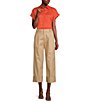 Color:Tan - Image 3 - Double Faced Stretch Cotton High Rise Wide Leg Pleat Front Roll Cuff Cropped Pants