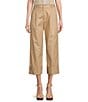 Color:Tan - Image 1 - Double Faced Stretch Cotton High Rise Wide Leg Pleat Front Roll Cuff Cropped Pants