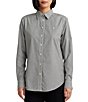 Color:Black/White - Image 1 - Easy Care Striped Print Point Collar Shirttail Hem Long Sleeve Shirt