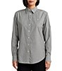 Lauren Ralph Lauren Easy Care Striped Print Point Collar Shirttail Hem Long Sleeve Shirt, Color:Black/White - Image 1