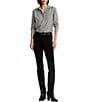 Lauren Ralph Lauren Easy Care Striped Print Point Collar Shirttail Hem Long Sleeve Shirt, Color:Black/White - Image 3