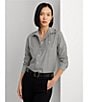 Color:Black/White - Image 4 - Easy Care Striped Print Point Collar Shirttail Hem Long Sleeve Shirt