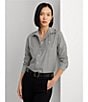 Lauren Ralph Lauren Easy Care Striped Print Point Collar Shirttail Hem Long Sleeve Shirt, Color:Black/White - Image 4