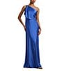 Lauren Ralph Lauren Elzira Draped Ruffle One Shoulder Satin Charmeuse Slip Dress, Color:Blue - Image 1