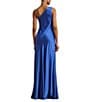Lauren Ralph Lauren Elzira Draped Ruffle One Shoulder Satin Charmeuse Slip Dress, Color:Blue - Image 2