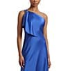 Lauren Ralph Lauren Elzira Draped Ruffle One Shoulder Satin Charmeuse Slip Dress, Color:Blue - Image 3