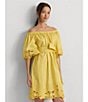 Color:Primrose Yellow - Image 6 - Eyelet Cotton Off-the-Shoulder Dress