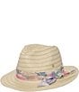 Color:Natural Multi - Image 1 - Floral Band Knot Straw Fedora Hat