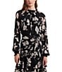 Color:Black Multi - Image 3 - Floral Belted Crinkle Long Sleeve Georgette Dress