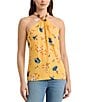 Color:Yellow Multi - Image 1 - Floral Crinkle Georgette Halter Top