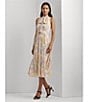 Color:White Multi - Image 5 - Floral Crinkle Georgette Mock Tie Neck Sleeveless Midi Dress
