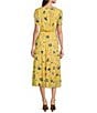 Color:Yellow - Image 2 - Floral Georgette Square Neck Short Puff Sleeve Tiered Midi Dress