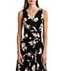Color:Black - Image 3 - Floral Jersey Knit Surplice V-Neck Sleeveless Dress