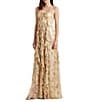Color:Cream Multi - Image 1 - Floral Metallic Chiffon Sweetheart Neck Strapless Ruffled Gown