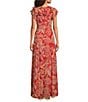 Lauren Ralph Lauren Floral Print Crinkle Georgette V-Neck Ruffle Trim A-Line Maxi Dress, Color:Red Multi - Image 2