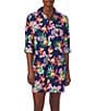 Color:Multi Floral - Image 1 - Floral Print Long Roll Tab Sleeve Sleepshirt