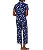 Color:Navy Print - Image 2 - Floral Print Short Sleeve Notch Collar Capri Jersey Knit Pant Pajama Set
