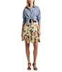 Color:Cream Blue Multi - Image 3 - Floral Ruffle Trim Crinkle Georgette Skirt