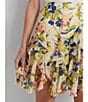 Color:Cream Blue Multi - Image 4 - Floral Ruffle Trim Crinkle Georgette Skirt