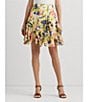 Color:Cream Blue Multi - Image 5 - Floral Ruffle Trim Crinkle Georgette Skirt