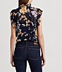 Color:Navy Multi - Image 5 - Floral Ruffle Trimmed Band Collar Sleeveless Shirt