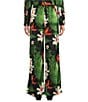 Color:Black/Green Multi - Image 2 - Floral Satin Charmeuse Wide Leg Coordinating Pant