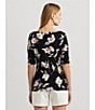 Color:Black/Cream Multi - Image 5 - Floral Stretch Cotton Slim Fit Boat Neck Tee Shirt