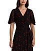 Lauren Ralph Lauren Flutter Sleeve Printed Georgette Midi Dress, Color:Black/Red - Image 3