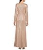 Color:Pink/Silver - Image 2 - Foiled Asymmetrical Neck Long Sleeve Gown