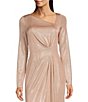 Color:Pink/Silver - Image 3 - Foiled Asymmetrical Neck Long Sleeve Gown