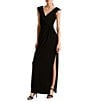 Color:Black - Image 1 - Fold Over Collar V-Neck Sleeveless Side Slit Gown
