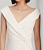 Color:Winter Cream - Image 5 - Fold Over Collar V-Neck Sleeveless Side Slit Gown