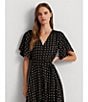 Color:Black Multi - Image 6 - Geometric Crepe Flutter Sleeve V-Neckline Midi Dress